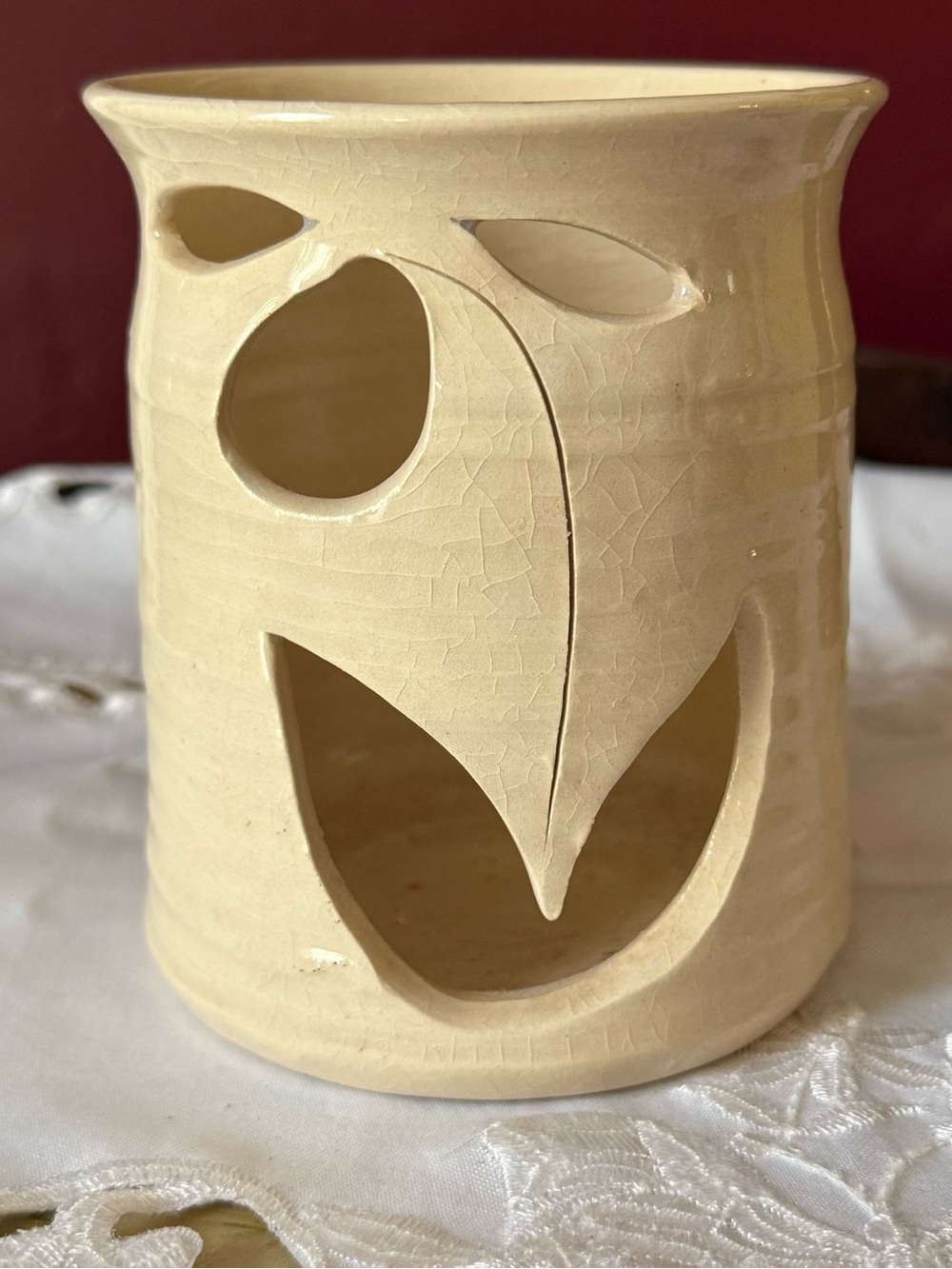 Studio pottery PEI Flower Cutout Candle Holders Pair
